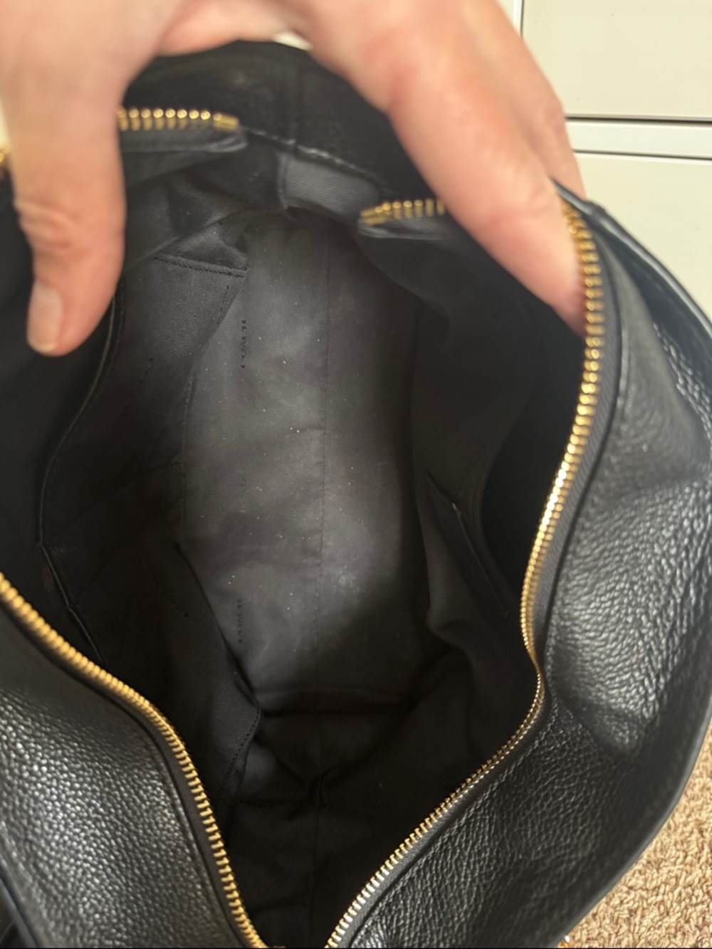 Coach Turnlock Chain Tote 57107 Black Leather Tote with Gold Chain Handles - Picture 15 of 16
